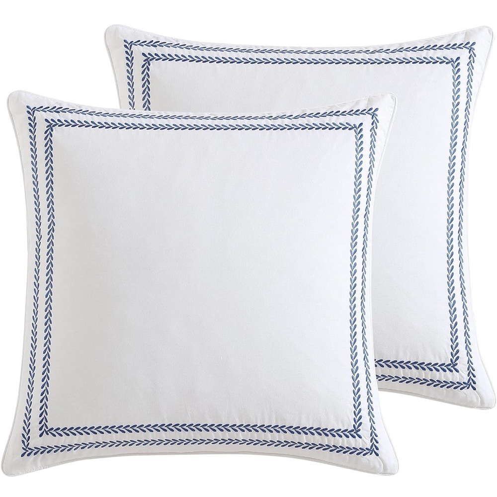 LAURA ASHLEY NWT 2pc stitched vine leaf sham set -euro -blue/white -26”